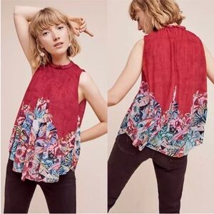 Anthropologie Deletta Dominica Red Floral Bird Swing Tank Small